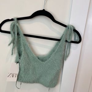Brand new teal Zara fuzzy crop top